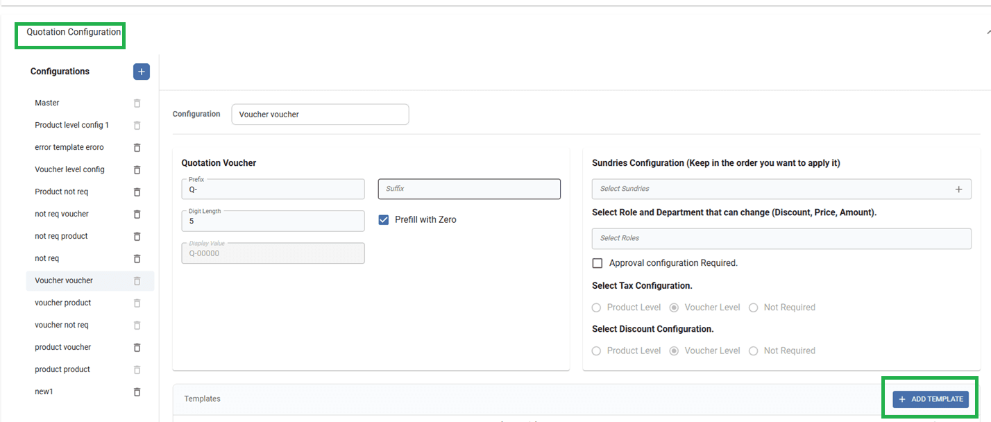 Add Template button in Quotation Configuration