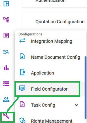 Navigation path to Field Configuration from the menu bar
