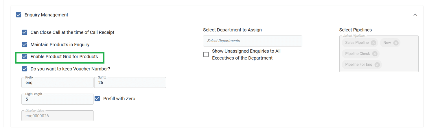 Product grid enabled from application configuration by clicking the highlighted checkbox