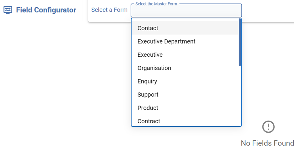 Contract module in field configuration dropdown