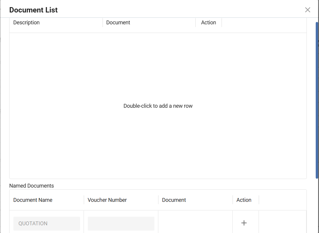 Named Document section in Enquiry form