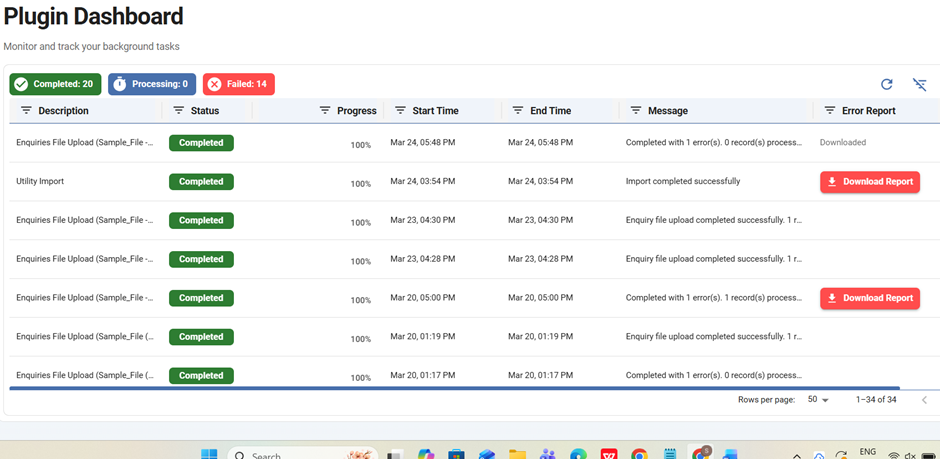 Plugin Dashboard showing upload statuses